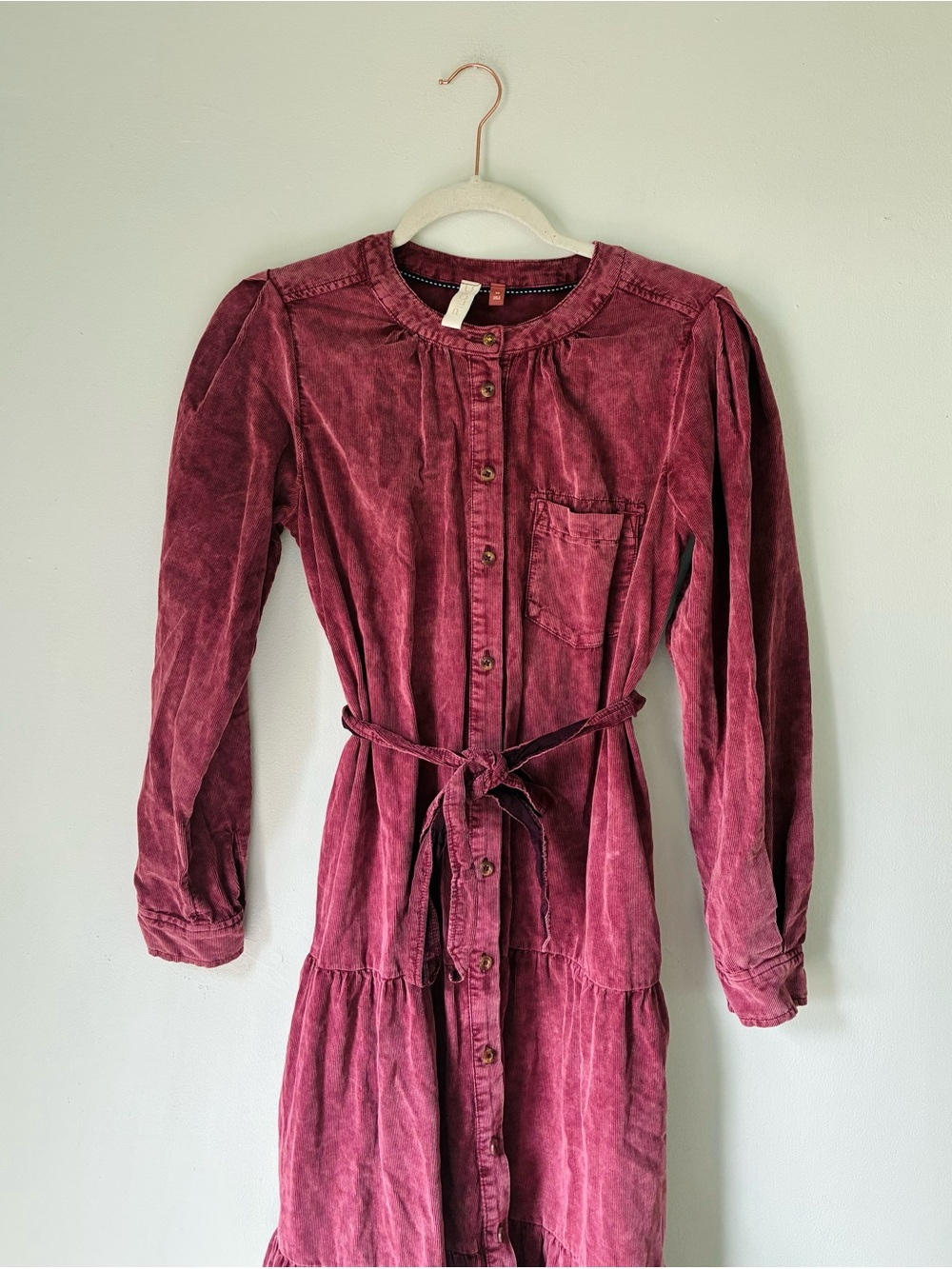 Anthropologie Pilcro Marta Tiered Corduroy Midi Dress Mauve Berry Pink Size XS - Picture 3 of 8